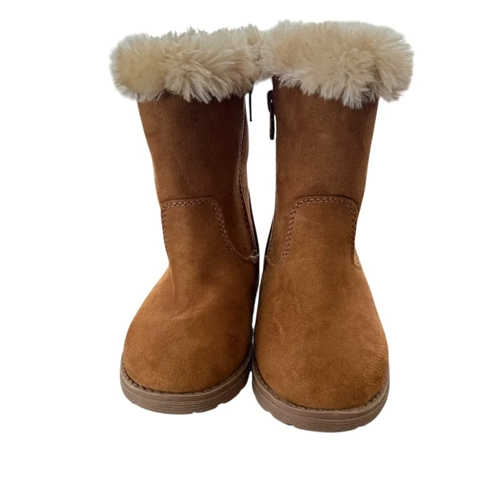 Cat Jack‎ Kids Girls Brown Faux Suede Fur Trim Winter Boots Size 8